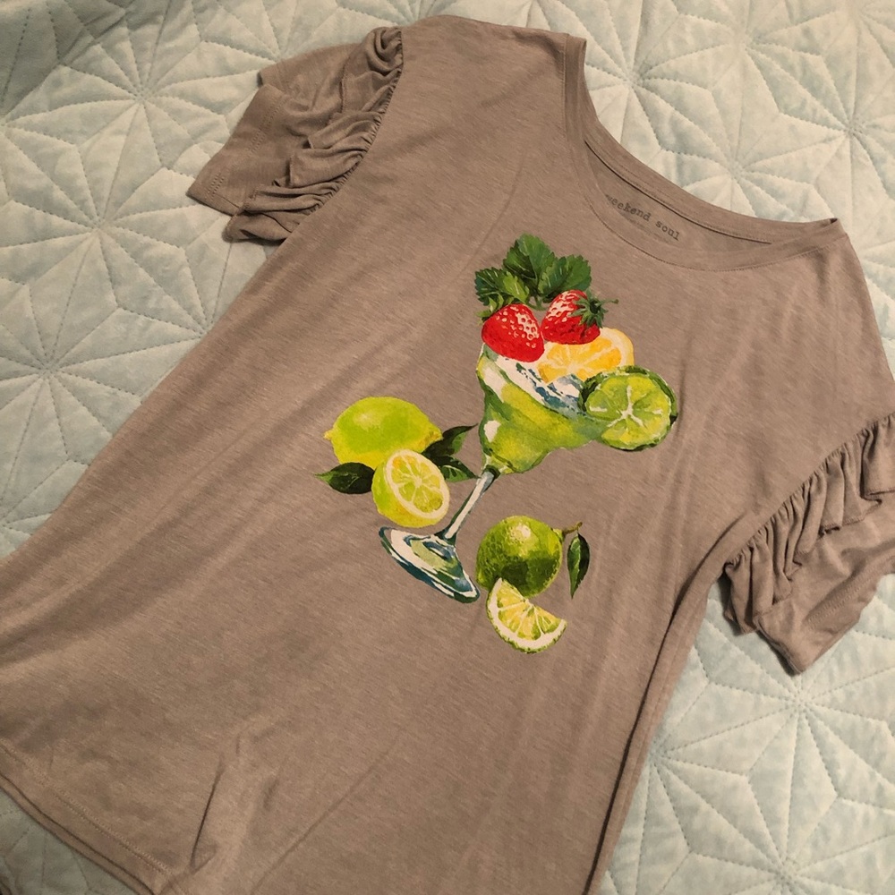 Weekend Soul Gray, Short Sleeve Ruffled